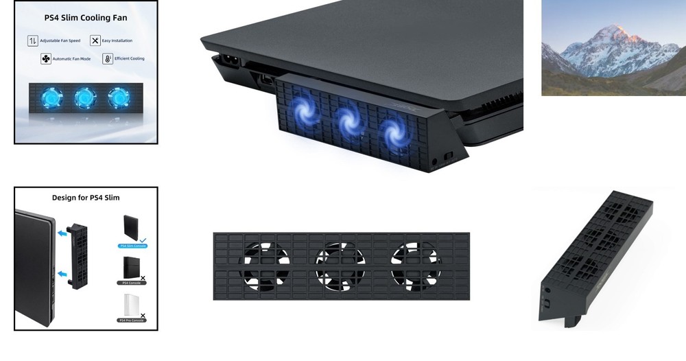 Intelligent 3-Fan Cooling System for PS4 Slim - Automatic Temperature Control