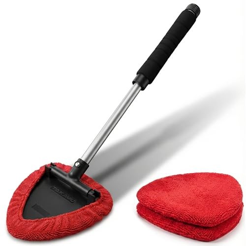 Windshield Window Cleaner Tool, Extendable Long-Reach Handle, Black & Red