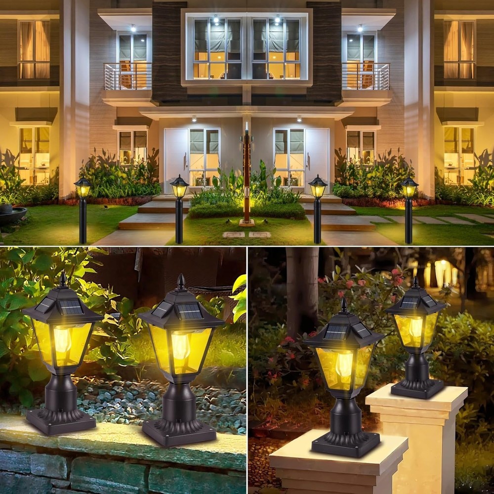 2 Pack Solar Post Lights, Motion Sensor Solar Lamp Post Lights with Pier Mount
