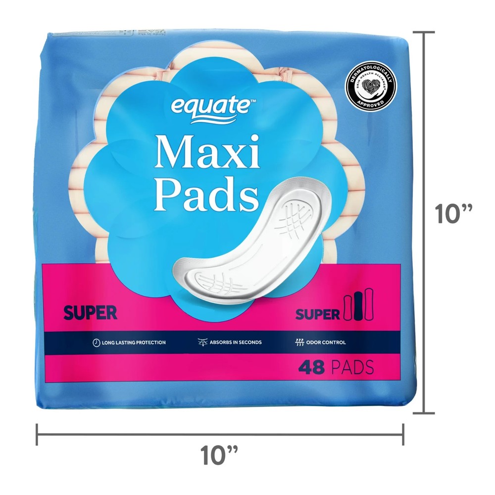 (3 pack) Equate Maxi Pads, Super Protection (48 Count)