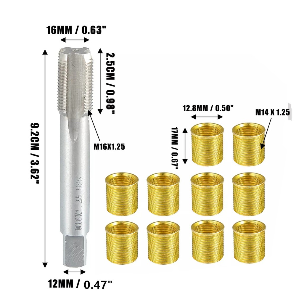 11x Spark Plug Thread Repair Tools Kit M14x1.25 Inserts For Car Gasoline Engine