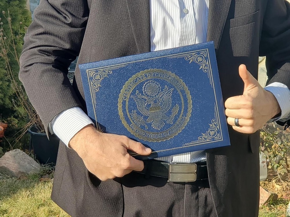 Padded Naturalization Certificate Holder with Gold Eagle Logo - Compact Design