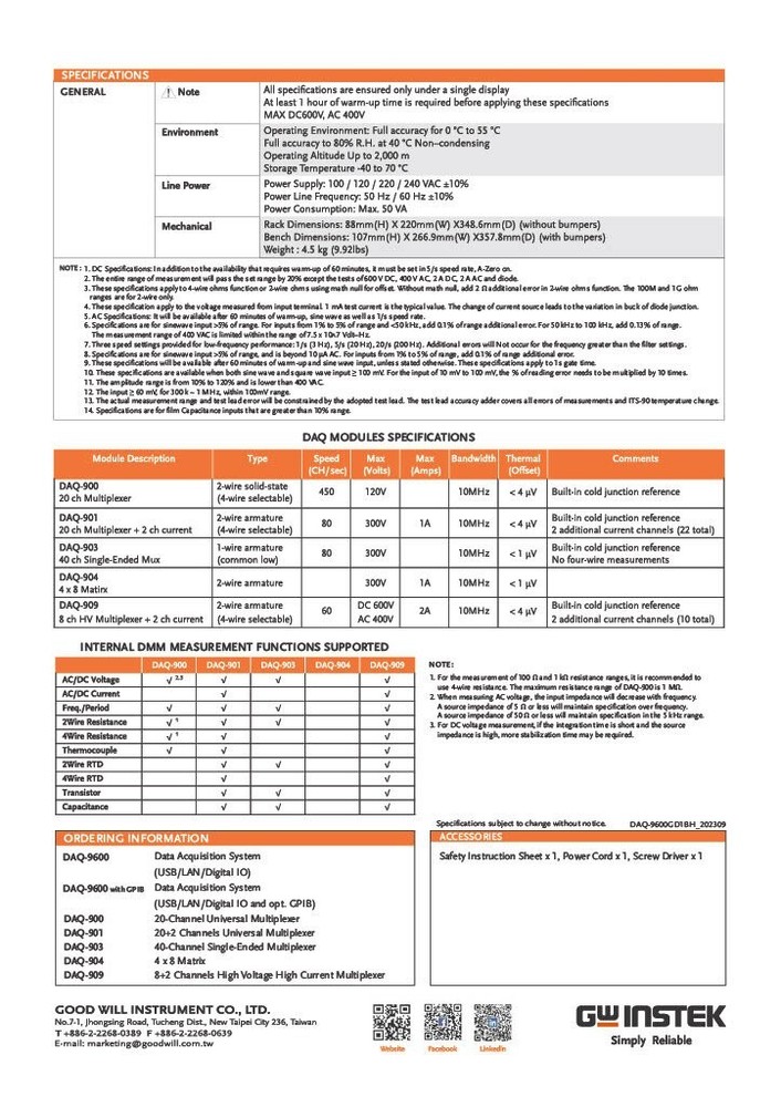 GW Instek DAQ-909 8+2 Channels High Voltage High Current Multiplexer