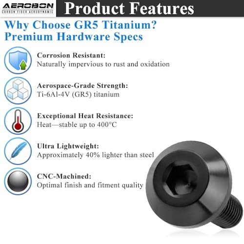 GR5 Titanium Motorcycle Windshield and Fairing Bolt M5 Gloss Black