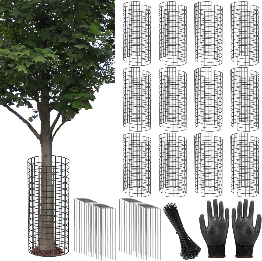 Tree Trunk Protector, 24 Pcs Metal Tree Guards Trunk Protector with Glove & Meta