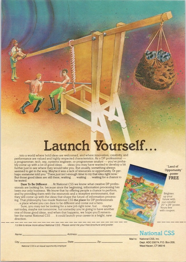 National CSS Launch Yourself Vintage Magazine Ad Poster Offer 1980 Computer