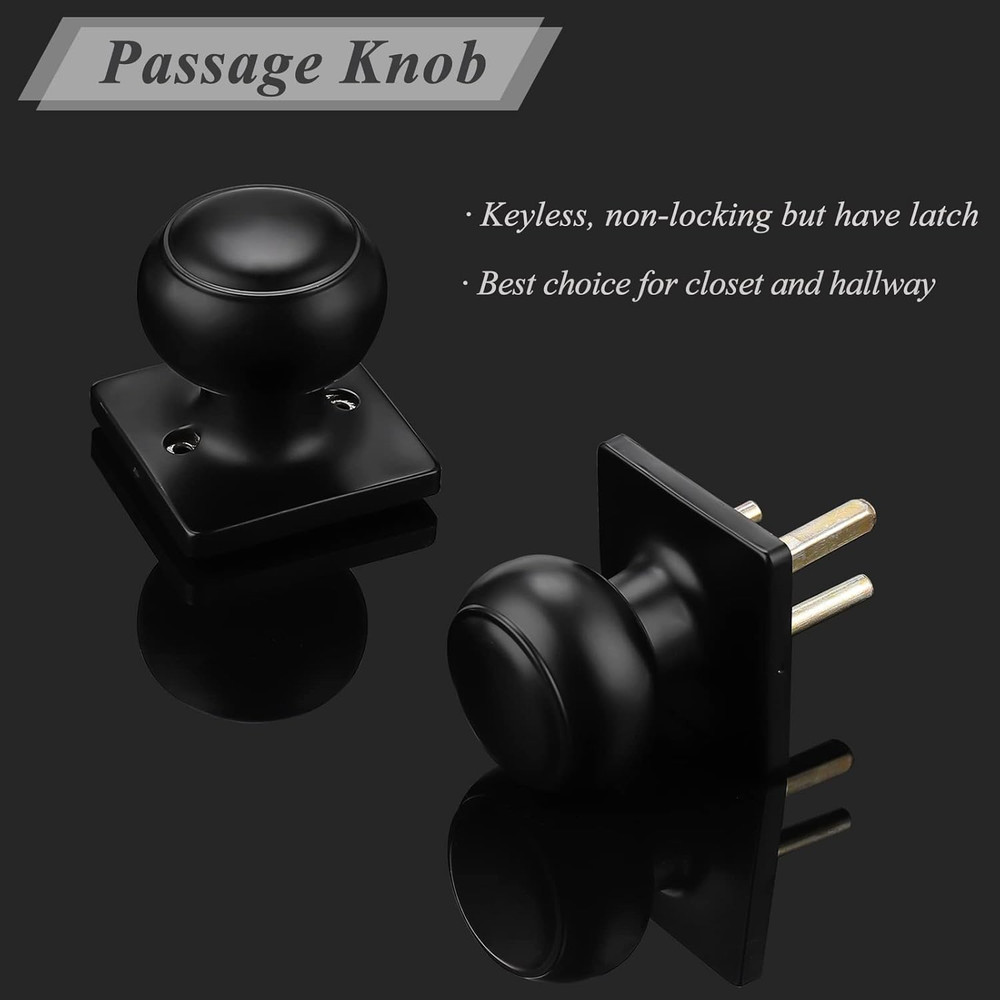 Colonial Passage Door Knobs Black Interior Non-Locking Door Handles for Hall/Clo