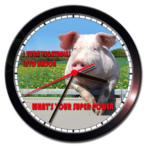 PIG BACON SUPER POWERS WALL CLOCK