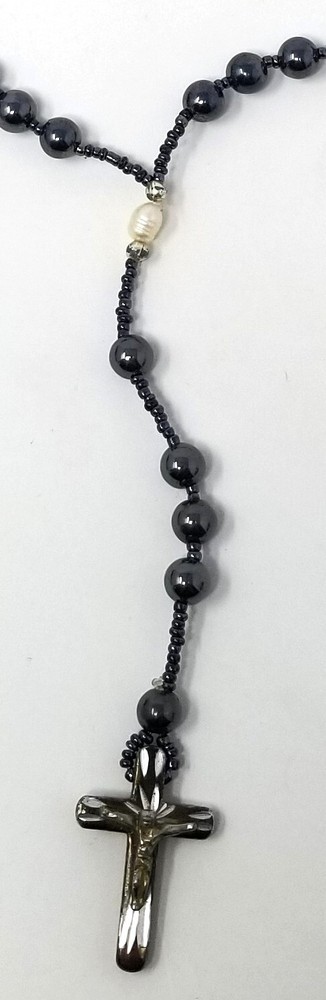Vintage Black Hematite Bead Rosary