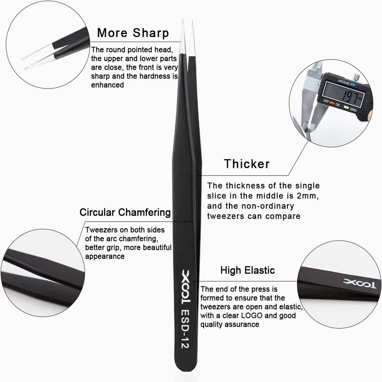 10Pcs ESD Precision Tweezers Set Stainless Steel Tool for Electronics Repair