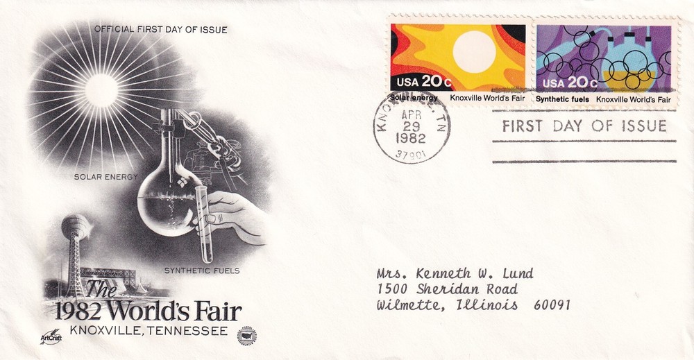 STAMP SCOTT 2006, 2007 "Knoxville Worlds Fair Fuels" 20 CENT 1982 PAIR FDC - C