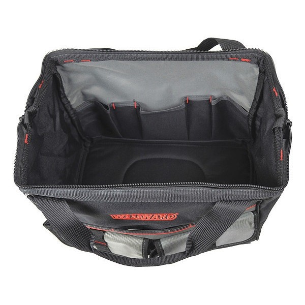 Westward 32Pj37 Tool Bag, Black, Polyester, 21 Pockets