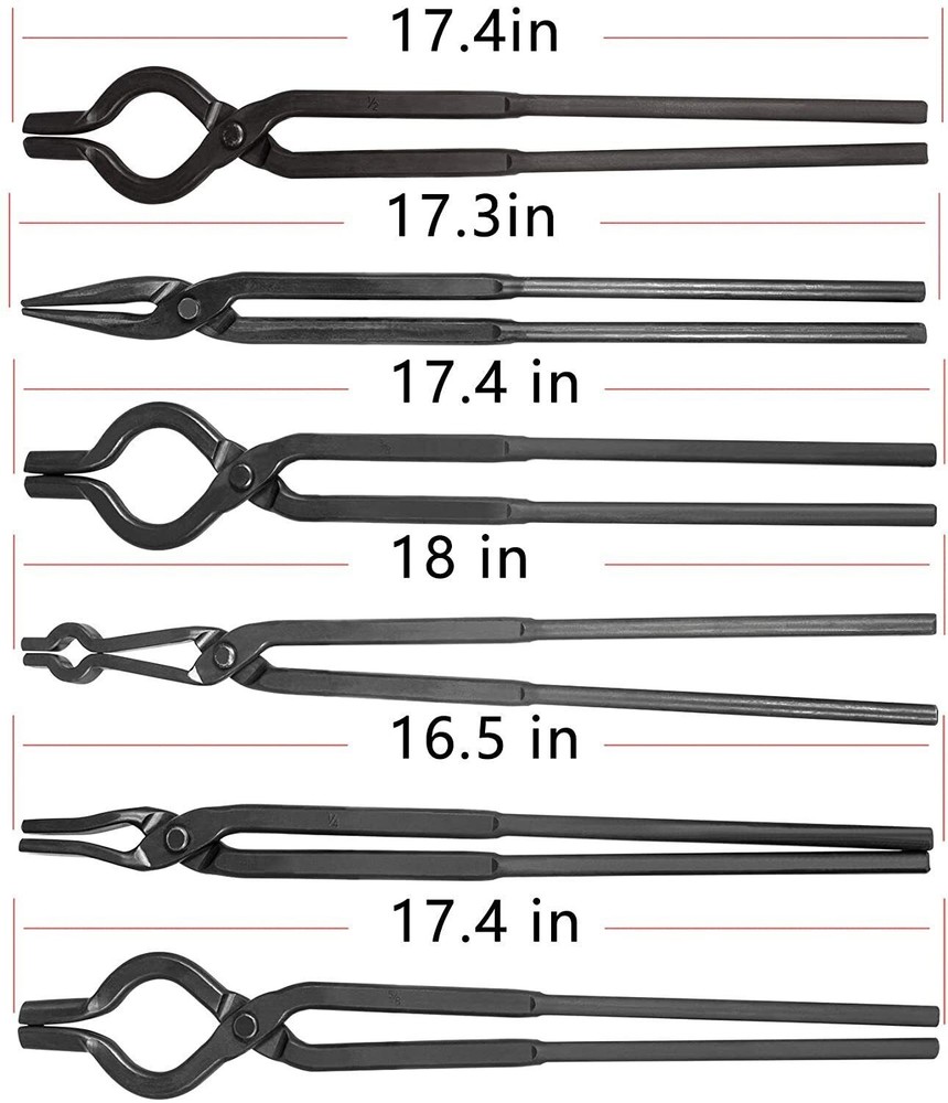 Beginner Blacksmith Tongs Blacksmith Forge Tong Tools Set V-Bit,Flat Jaw,Pick Up