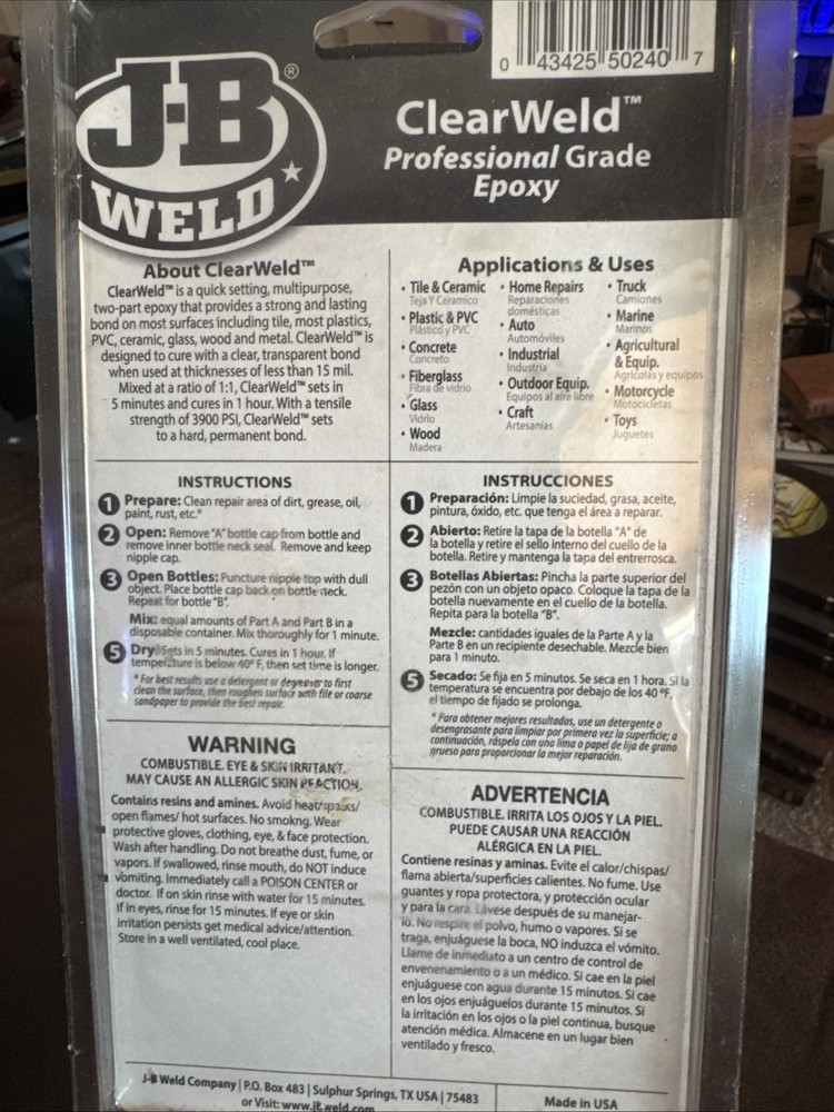 JB Weld 50240 ClearWeld Professional Grade Epoxy