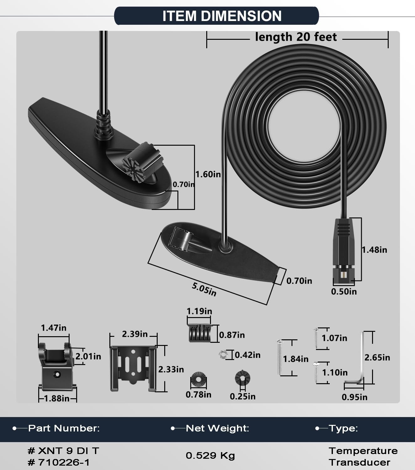 For Humminbird XNT 9 DI T HELIX DI CHIRP Transom Mount Transducer w/Temp710226-1