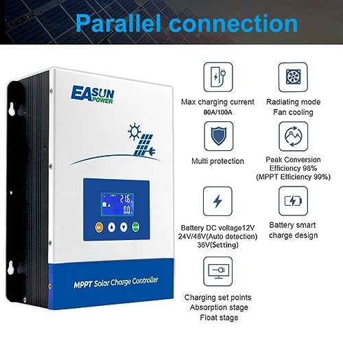 MPPT Solar Charge Controller,12V/24V/36V/48V Auto,Max Input 150V LCD 100A