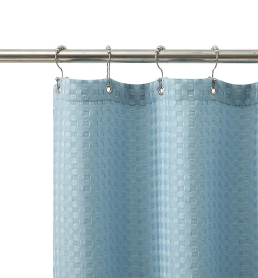 4 Pc Bath Set - Curtain, Liner, Hooks, And Bath Mat - Blue