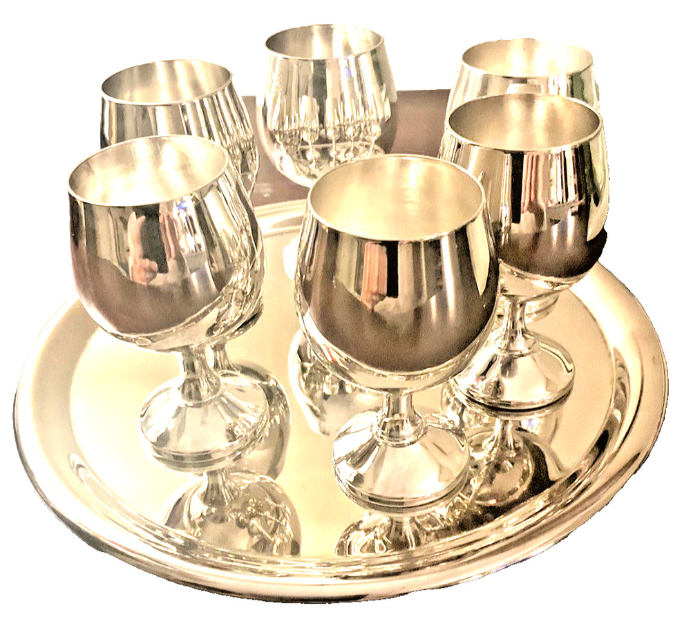 DERBY WINNERS 6 SILVER GOBLETS WITH TRAY for toasts! Vintage Godinger Never Used