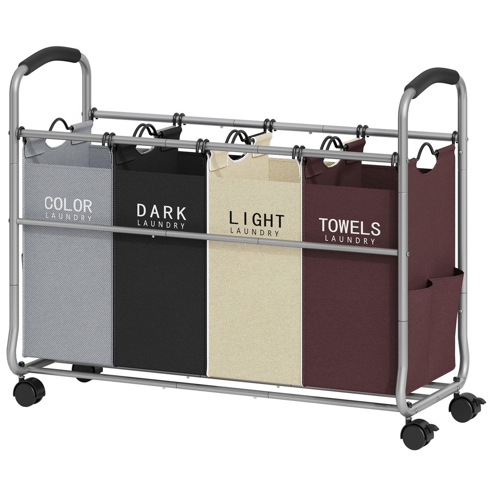 Laundry Sorter 4 Sections, Laundry Separator Hamper with Heavy Duty Lockable ...