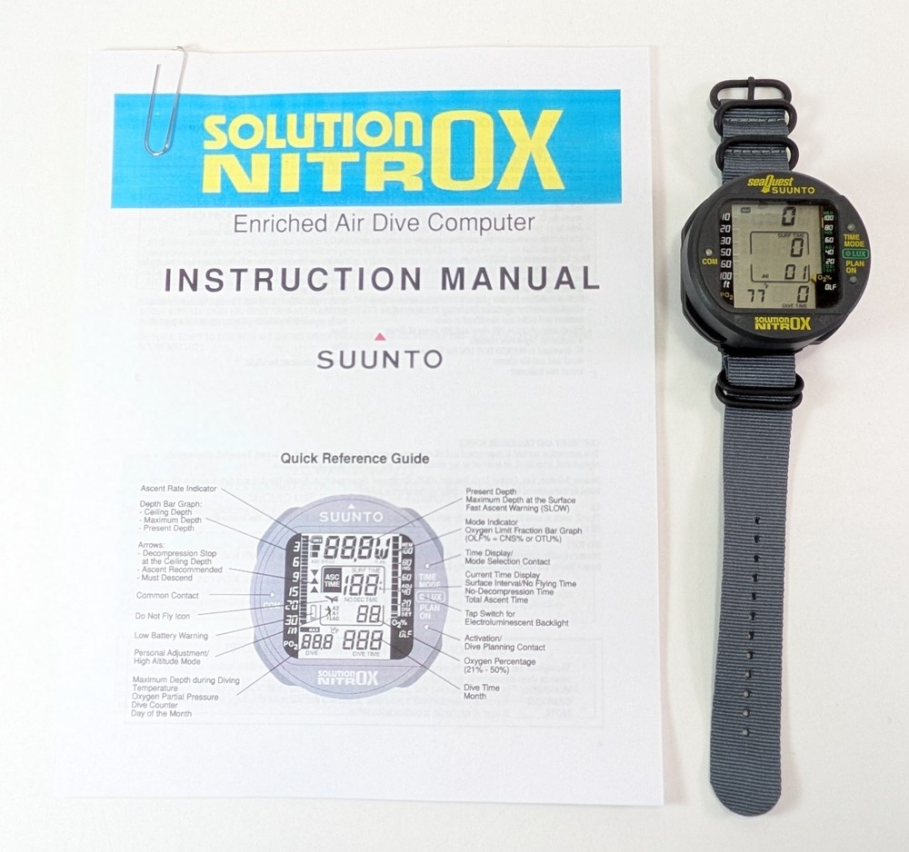 Suunto Solution Nitrox Scuba Dive Wrist Backlit Computer NEW Strap #6140