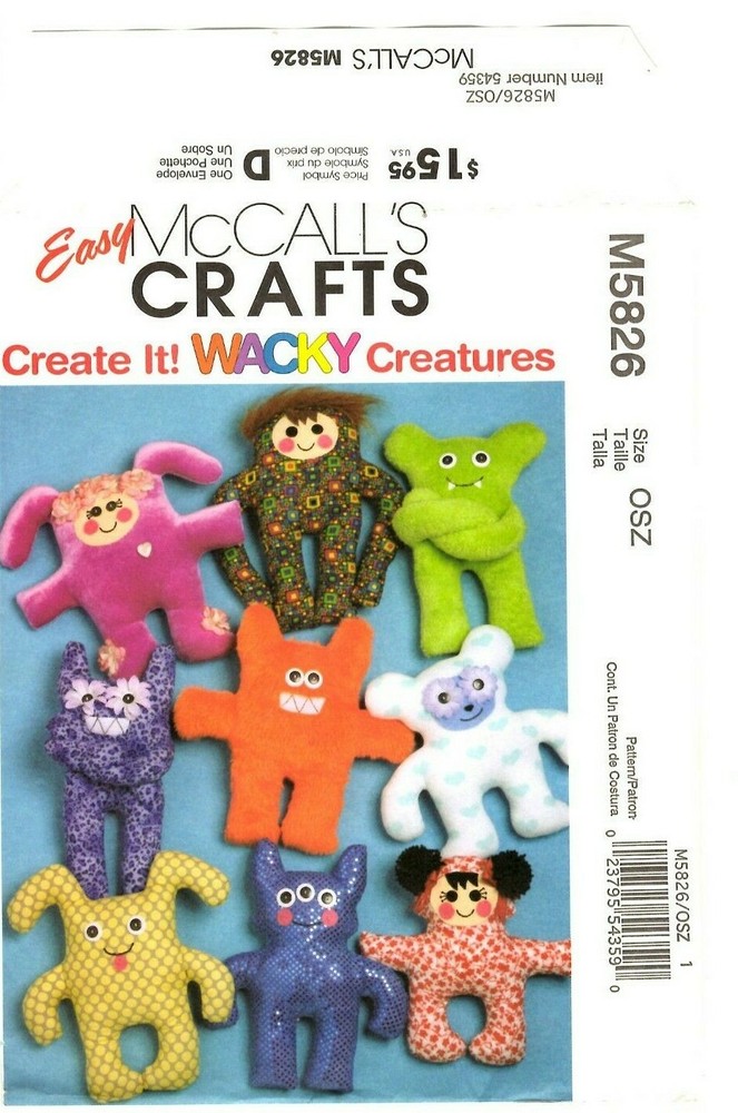 McCall's Craft Sewing Pattern WACKY CREATURES DOLL M5826 UNCUT
