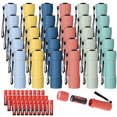 Pack 9-LED Small Mini Flashlight Set Plastic Handheld Flashlights with 30