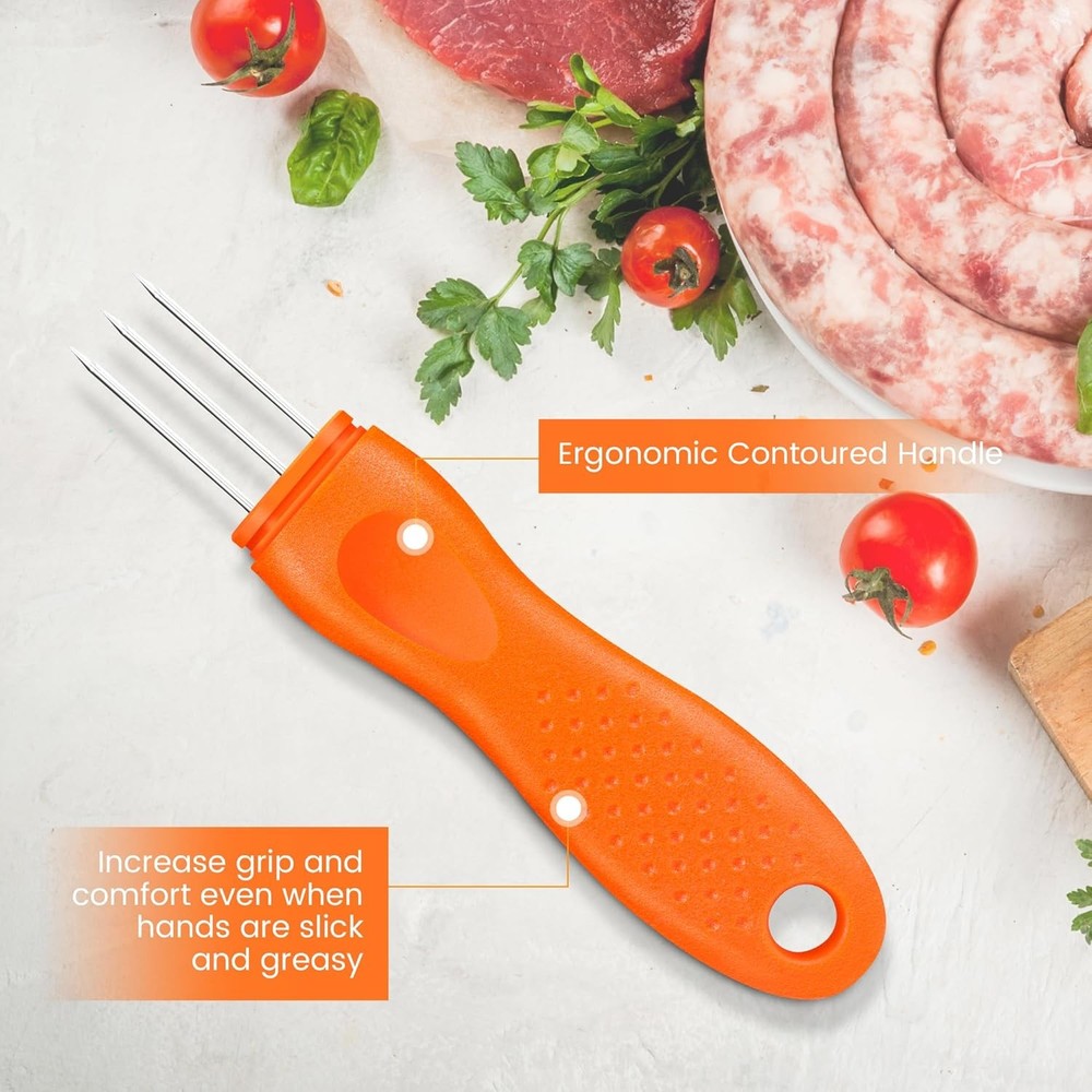 5.5 inch long 3 sharp prongs Sausage Pricker Tool Orange