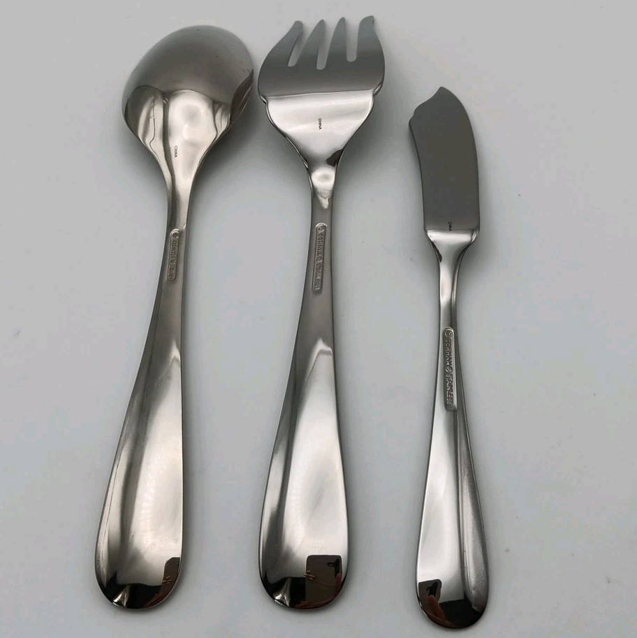Gorham Braid Serving Hostess 3 Piece Set Spoon Fork Knife Stainless Flatware New