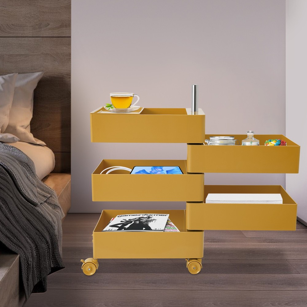 5 Drawers 360?? Movable Rotating Storage Side End Coffee Table Sofa Cabinet NEW