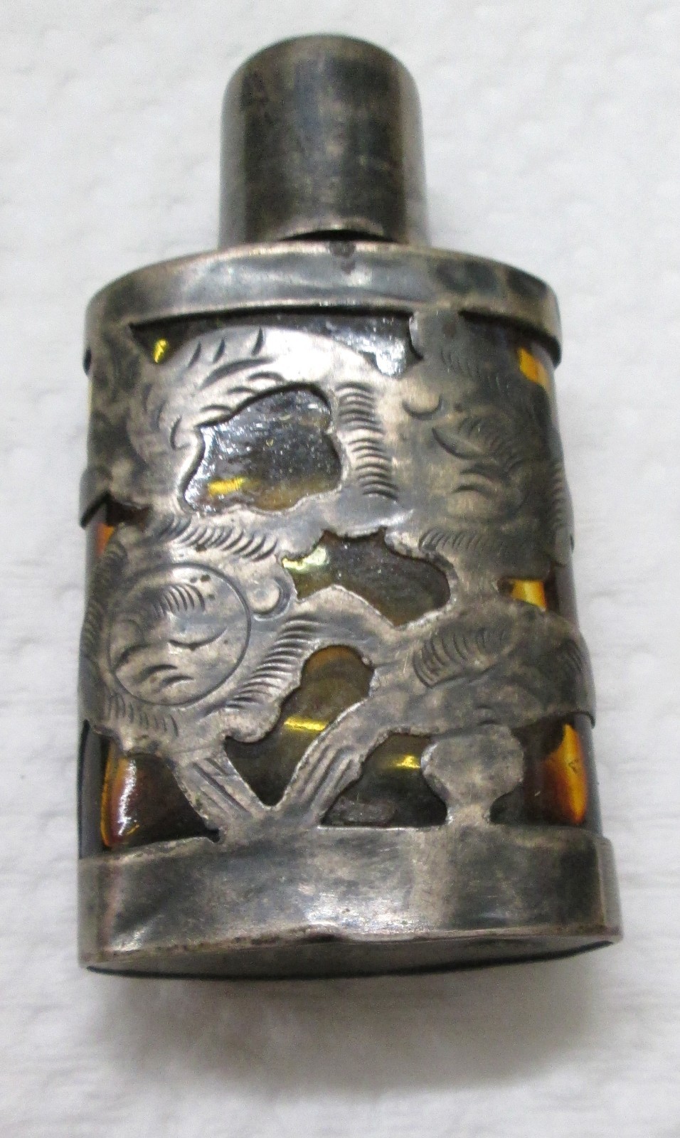 Perfume Bottle Wrapped in Sterling LHM Hecho En Mexico 0.925 Sterling 2 1/4"