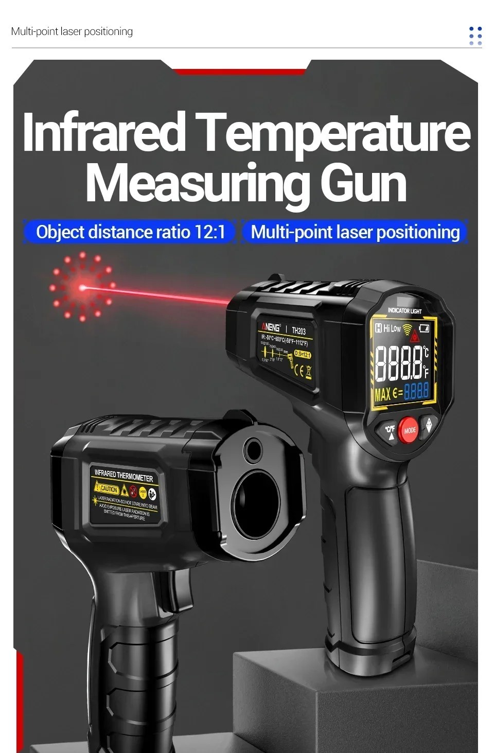 Infrared Thermometer LCD Digital Non-contact Laser IR Temperature Gun Temp Meter