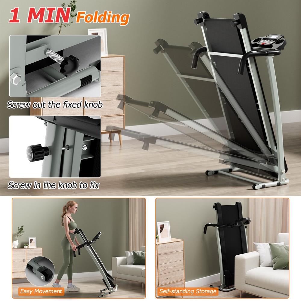 Folding 2 HP Treadmill Motorized Running Machine 12 Preset Program & LCD Display