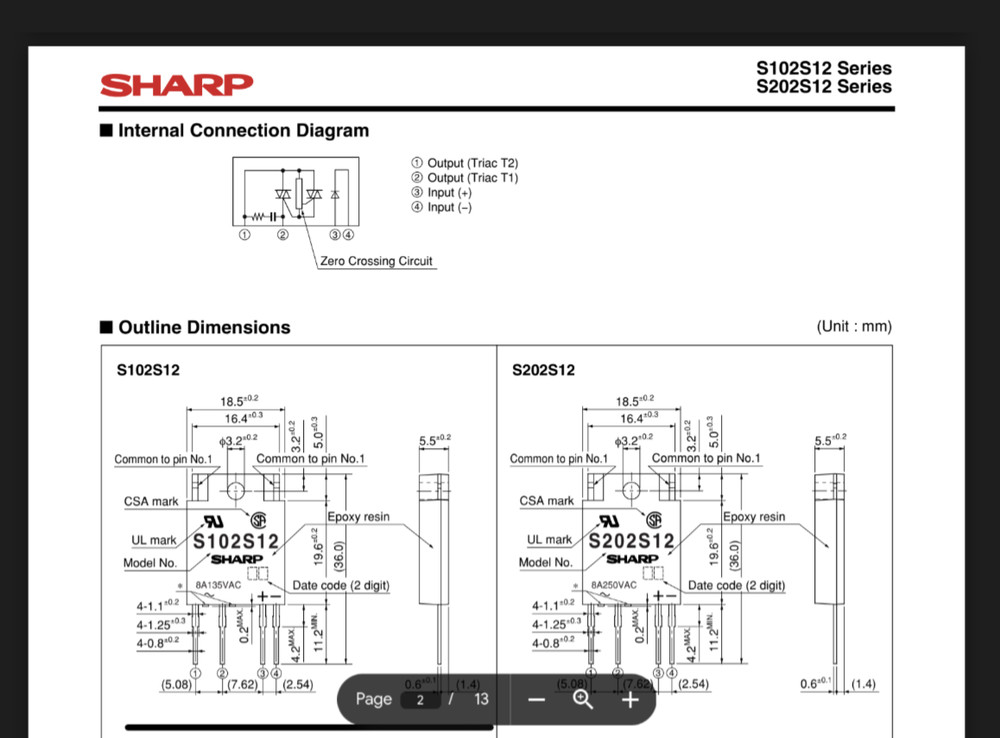 Phoenix Contact Solid State Relay (SSR) module 8A/120/240vac single ph S202S12
