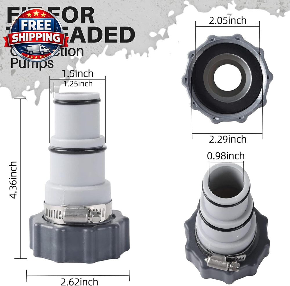 (2-Pack) Replacement Threaded to Clamp Style Hose Adapter for Intex Pool Sets wi