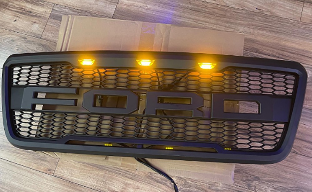 Front Grille For 2004-2008 Ford F150 Raptor Style W/3LEDs W/Letters Matte Black