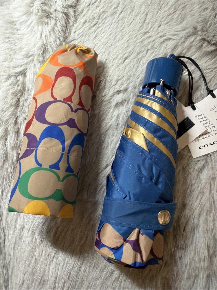 NWT Coach Rainbow Multicolor Logo Monogram Mini Umbrella