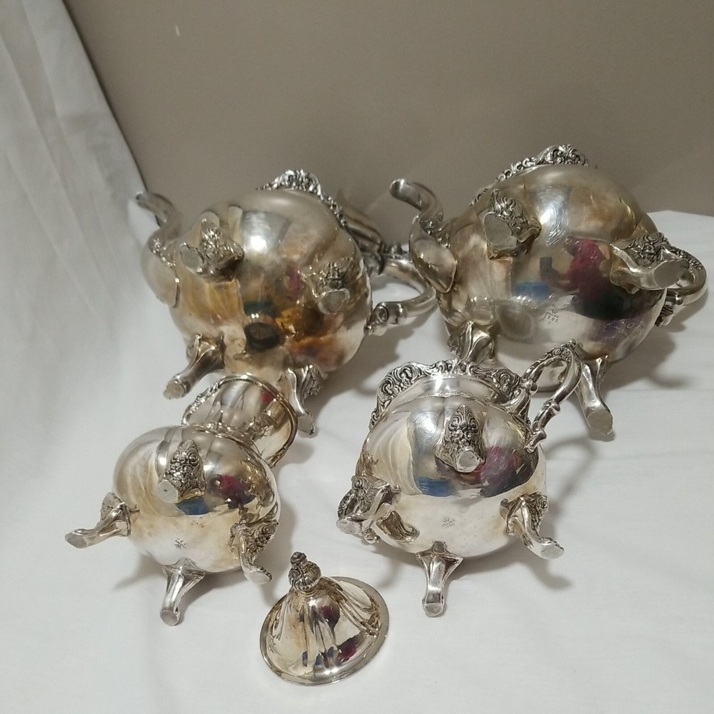 Wallace Silver Plate Coffee, Tea Set 5 Piece Large Tray 28½" Rosepoint Pattern