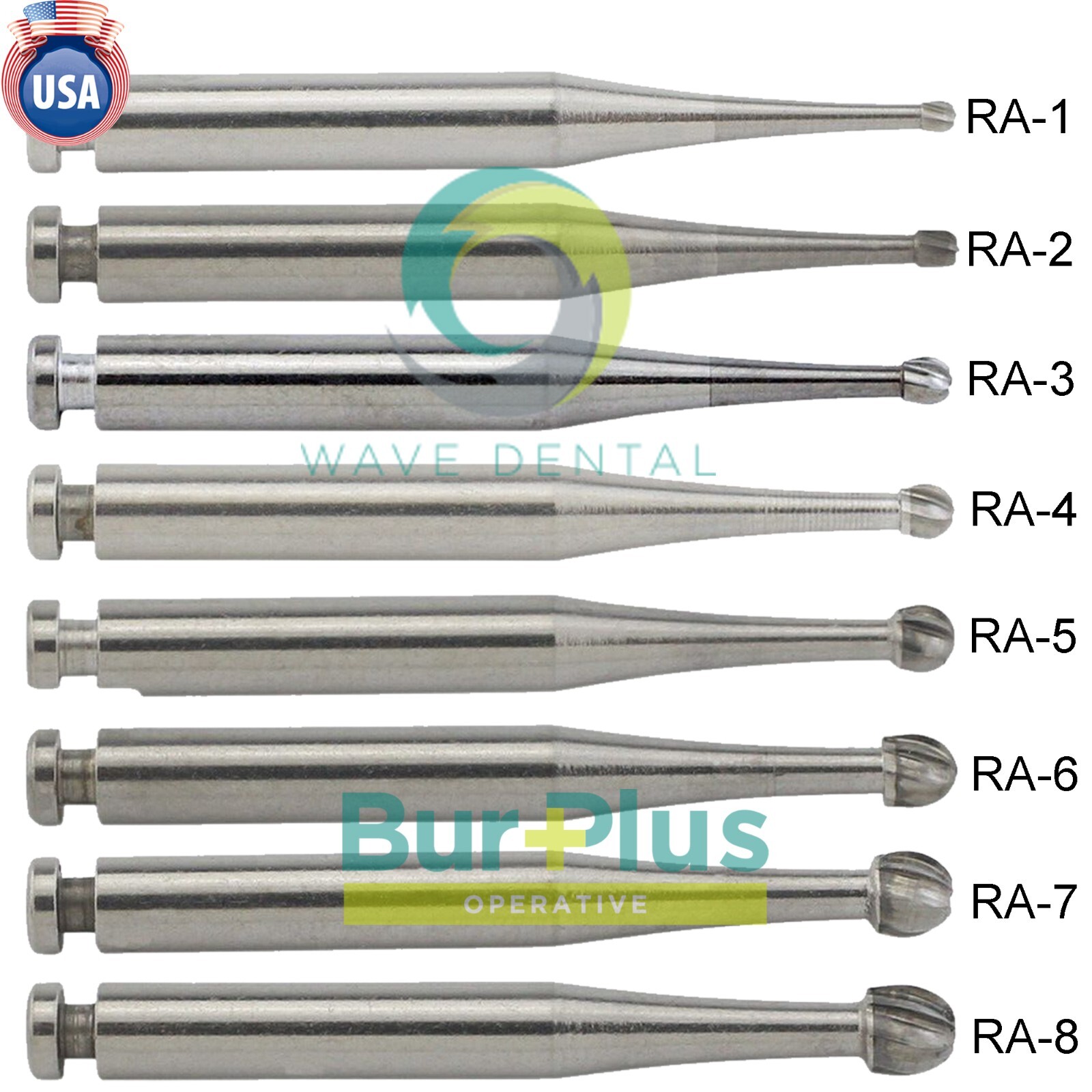 WAVE Dental Round Latch Carbide Bur RA 1 2 3 4 5 6 7 8 Midwest LA For Slow Speed