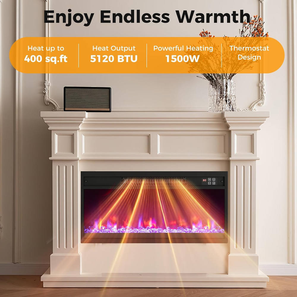 26" Electric Fireplace Insert with Remote & Colorful Flame Effects