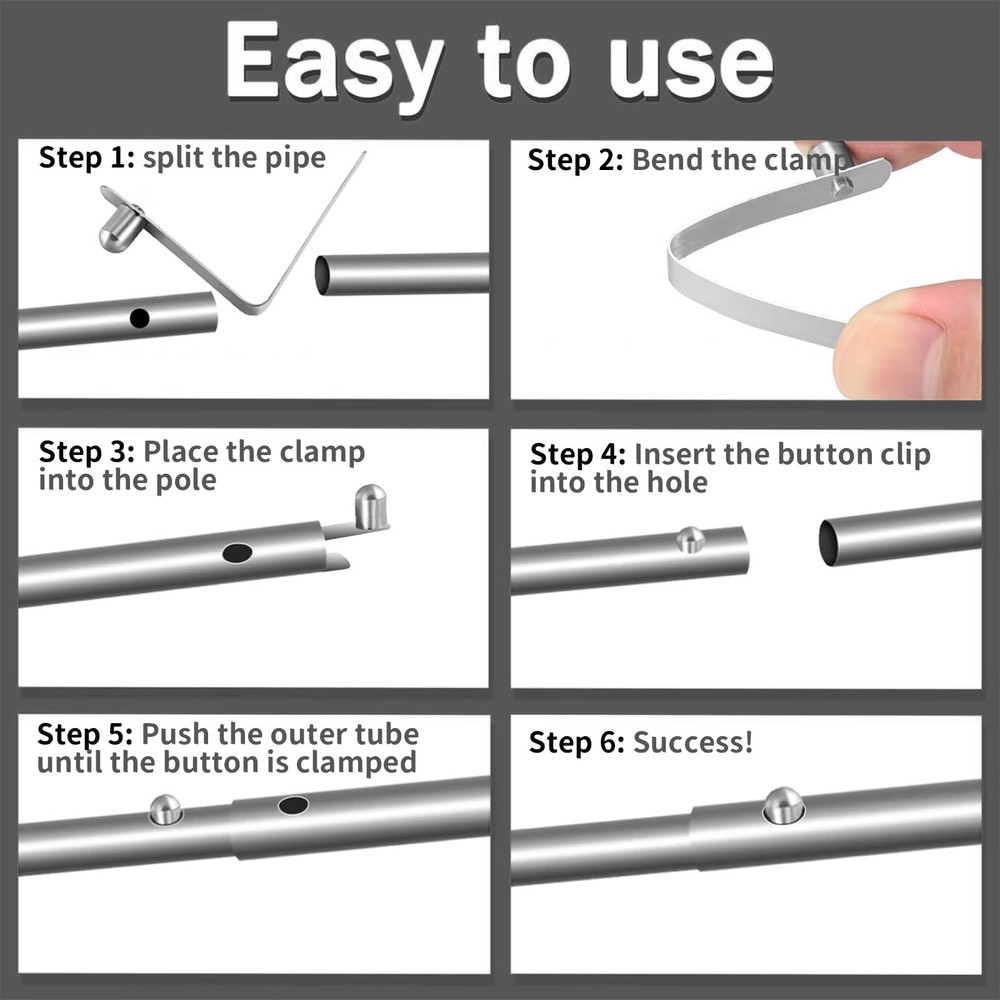 8 Pieces Paddle Spring Snap Clips - Tent Pole Clips, Small, Silver