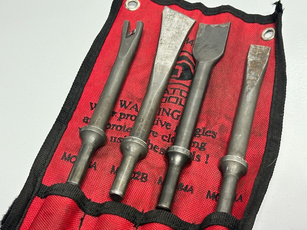 4pc Matco Tools USA & (1) MAC Tools Air Pneumatic Hammer Bit Set in Kit Bag