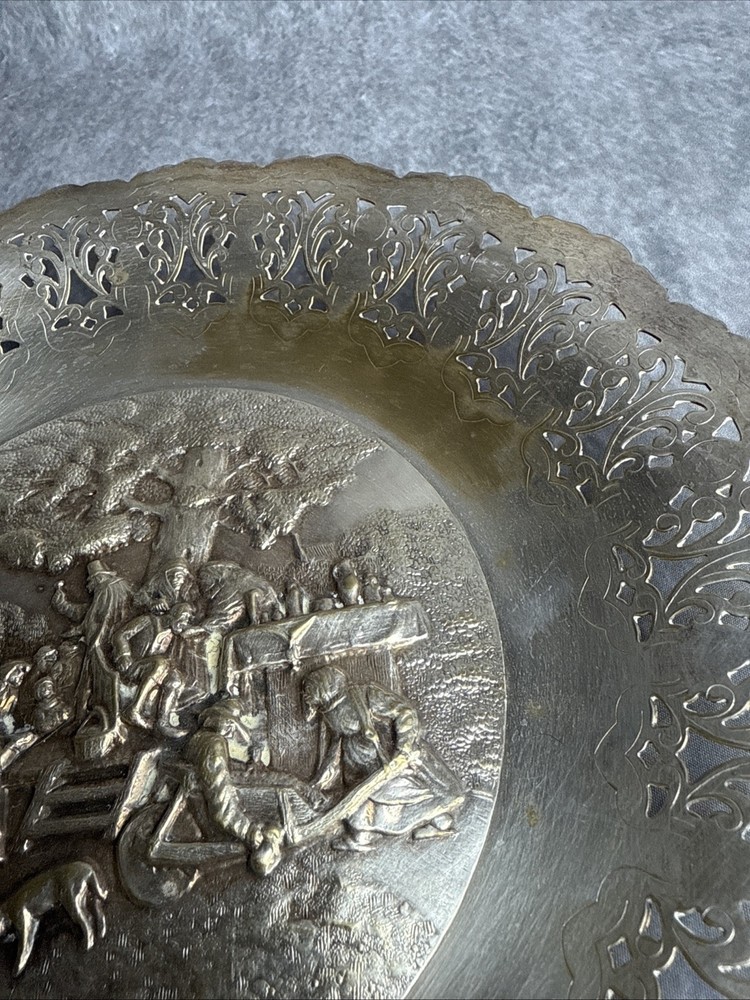 Hans Jensen Denmark Silverplate Repousse Embossed PLATE Whale Hallmark 11”