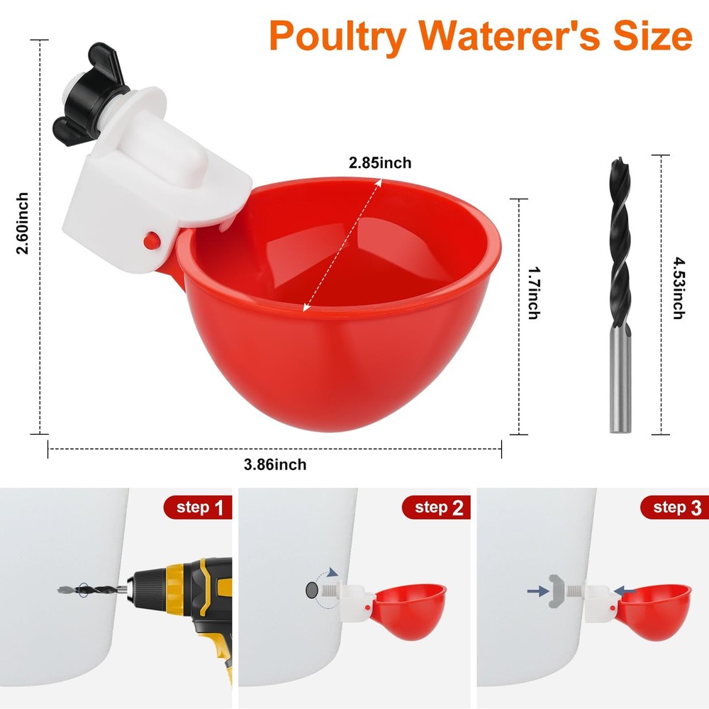 Automatic Chicken Waterer Cups 6 Pack Large Leakproof Poultry Feeder - Easy