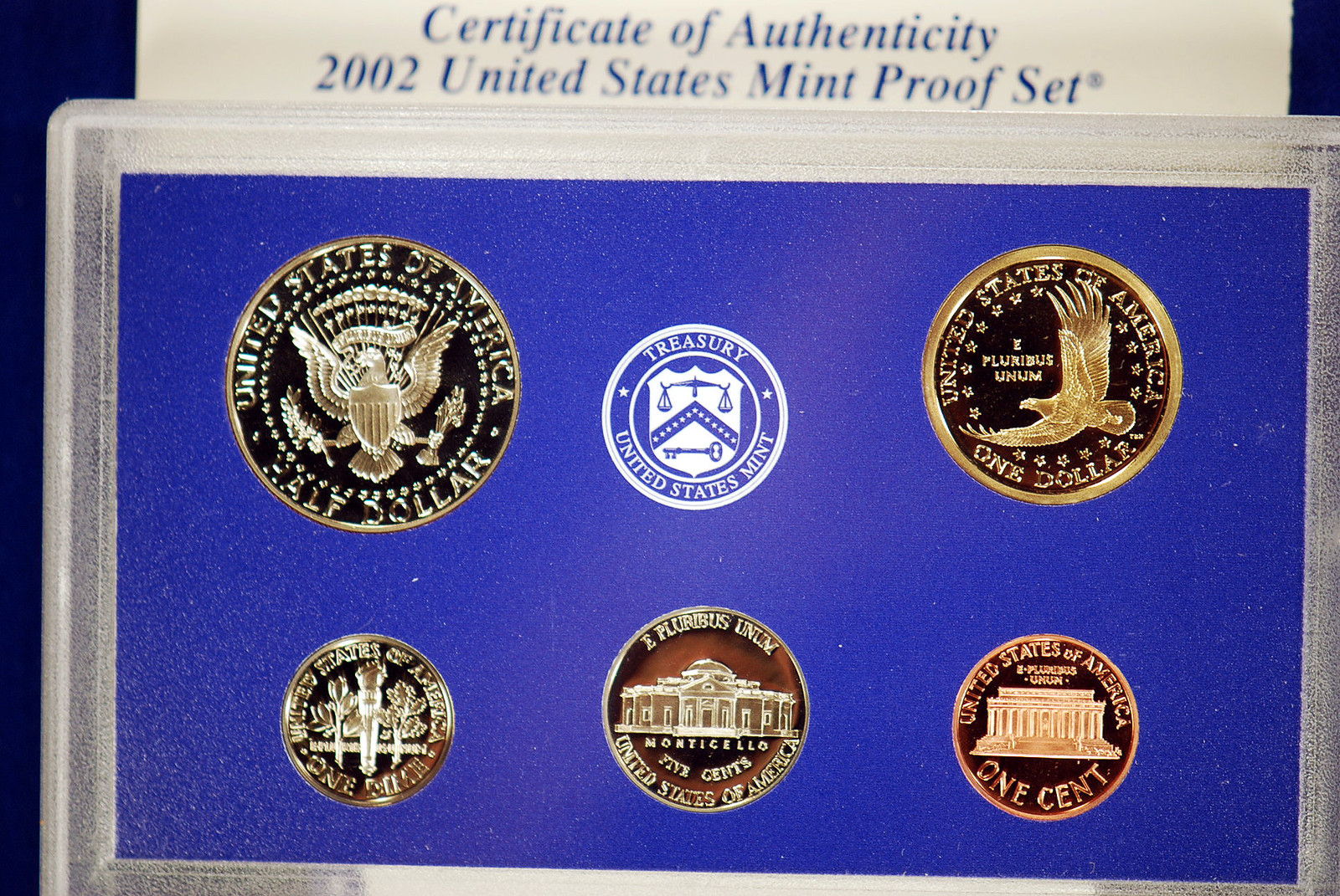 2002 Proof Set. Complete and Original in BLUE mint paper box