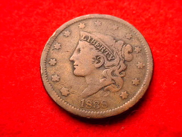 1838 CORONET HEAD LARGE CENT  COPPER CENT!   #T-186