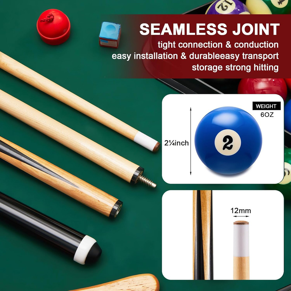 Complete 55-Piece Pool Table Accessory Set with Billiard Balls & Cues