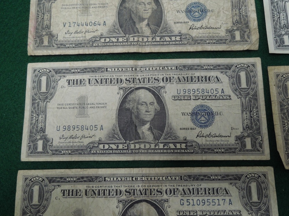 9 each - 1957 $1 USA Dollar, Silver Certificates