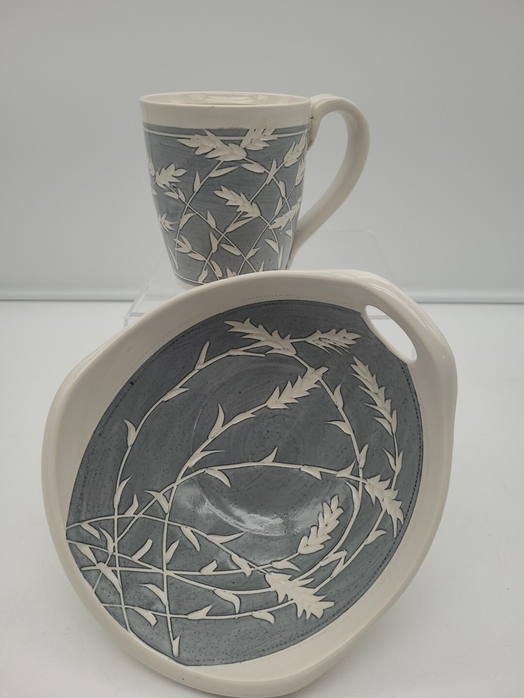 Mandy Henebry Pottery Bowl & Mug Signed Wheaton Grey