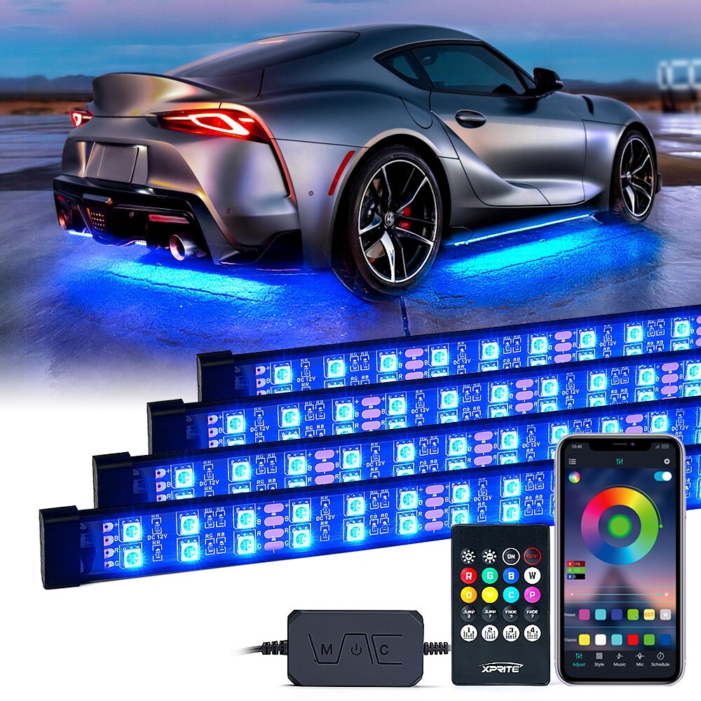 Double Row LED RGB Lights Strip Neon Underglow LED Kit Remote & Bluetooth APP