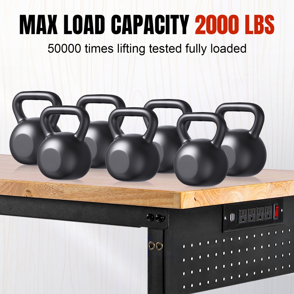 Adjustable Height Workbench 48"L x 24"W Work Bench Table w/ Power Outlets&Wheels